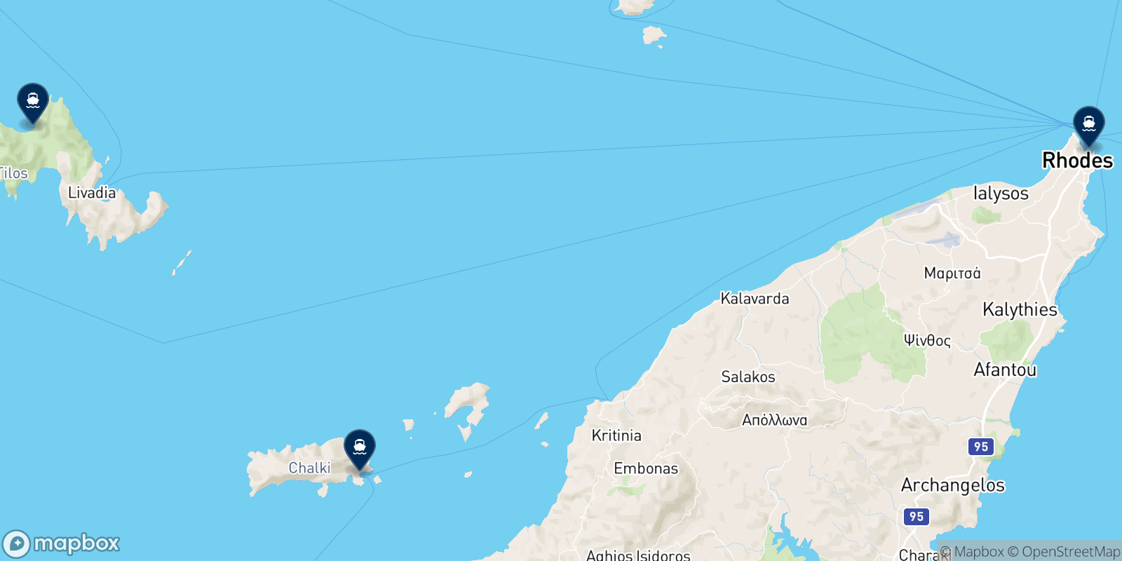 Mapa de los destinos Alko Ferries