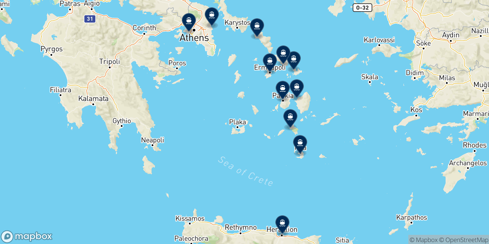 Mapa de los destinos Fast Ferries