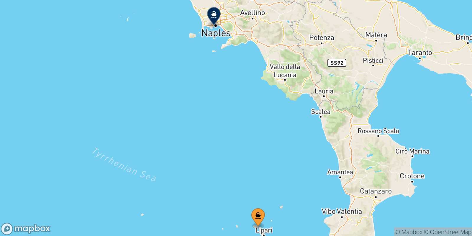 Mapa de la ruta Santa Marina (Salina) Nápoles Mergellina