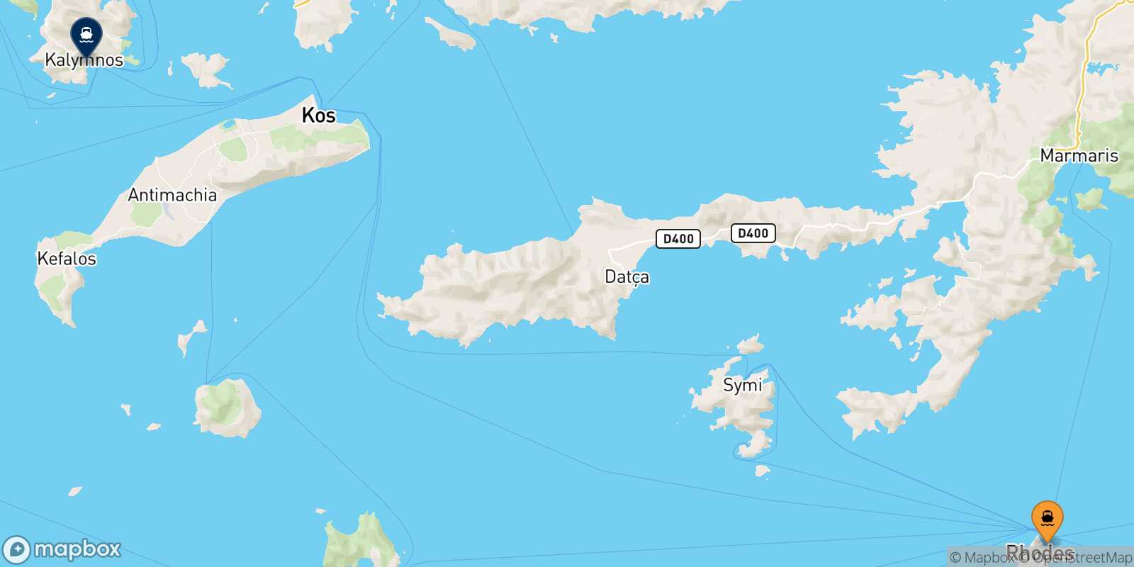 Mapa de la ruta Rodas Kalymnos