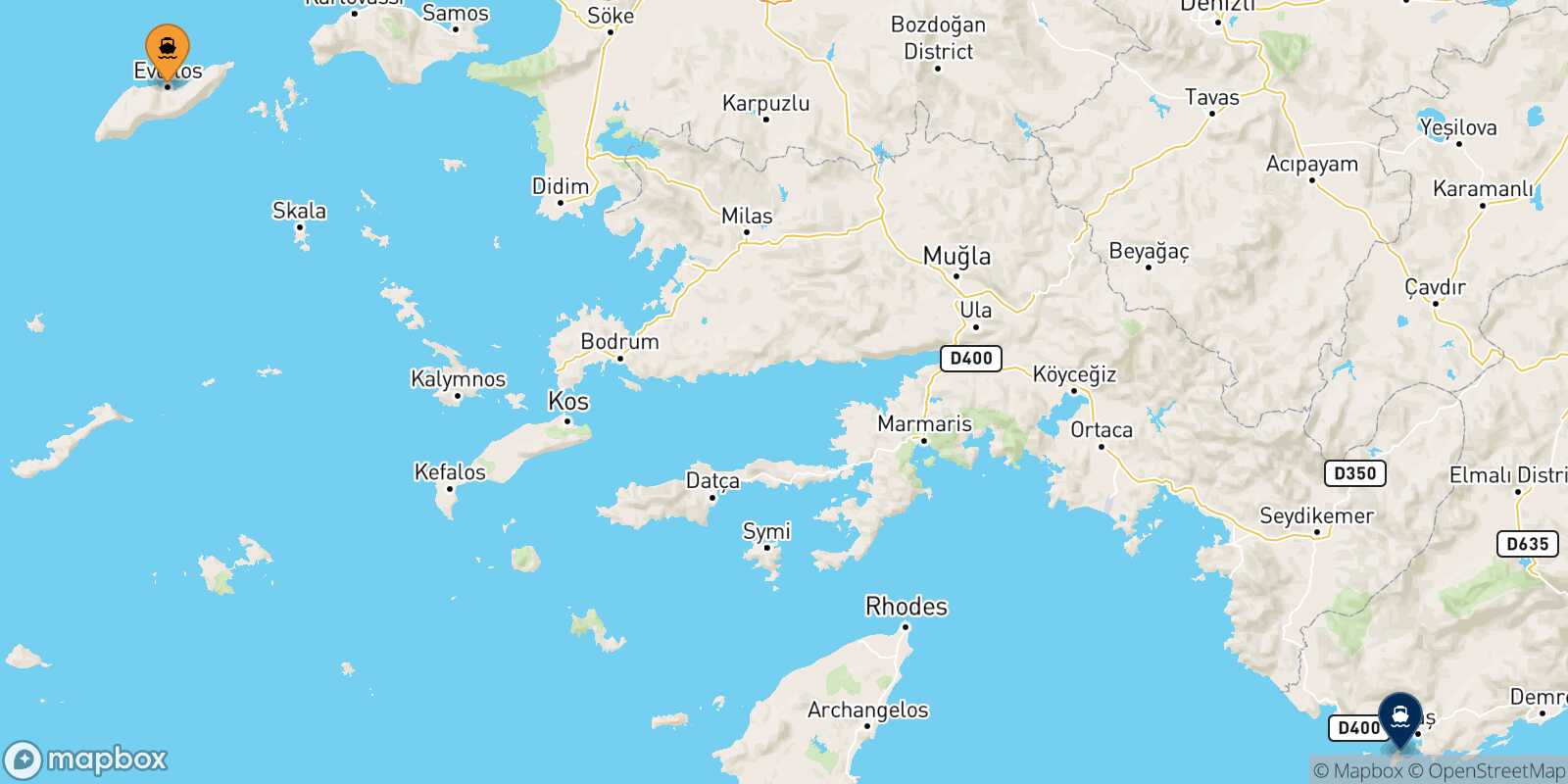 Mapa de la ruta Evdilos (Ikaria) Kastelorizo