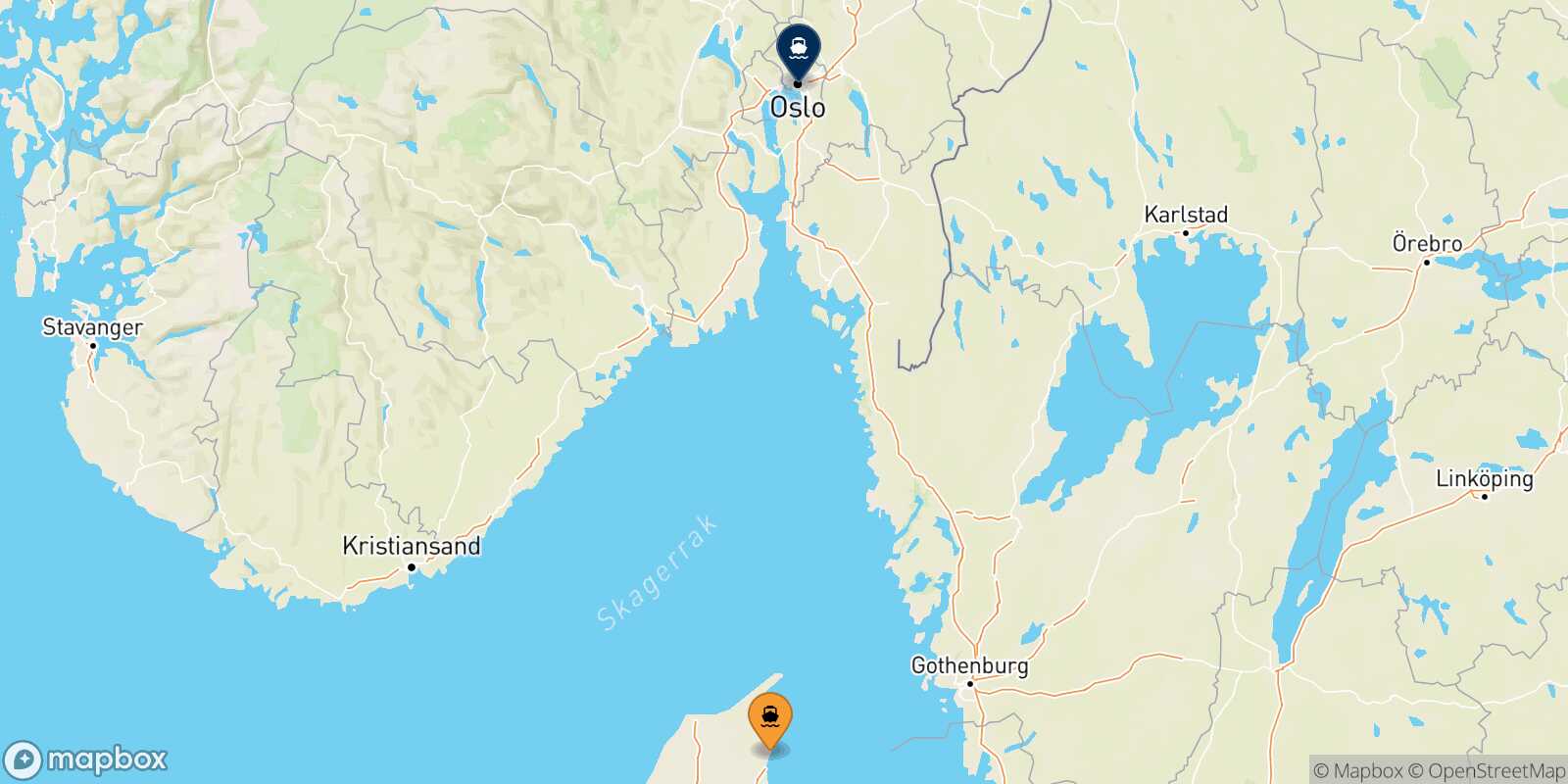 Mapa de la ruta Frederikshavn Oslo