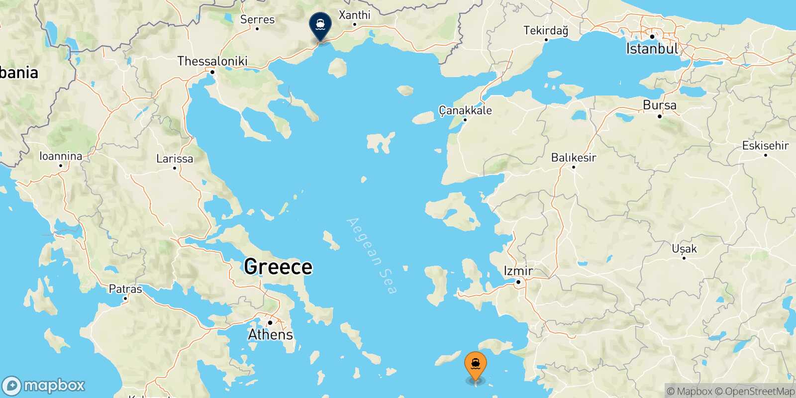 Mapa de la ruta Patmos Kavala