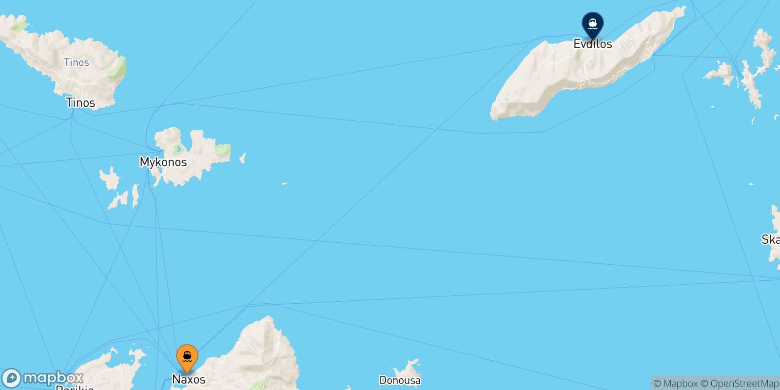 Mapa de la ruta Naxos Evdilos (Ikaria)
