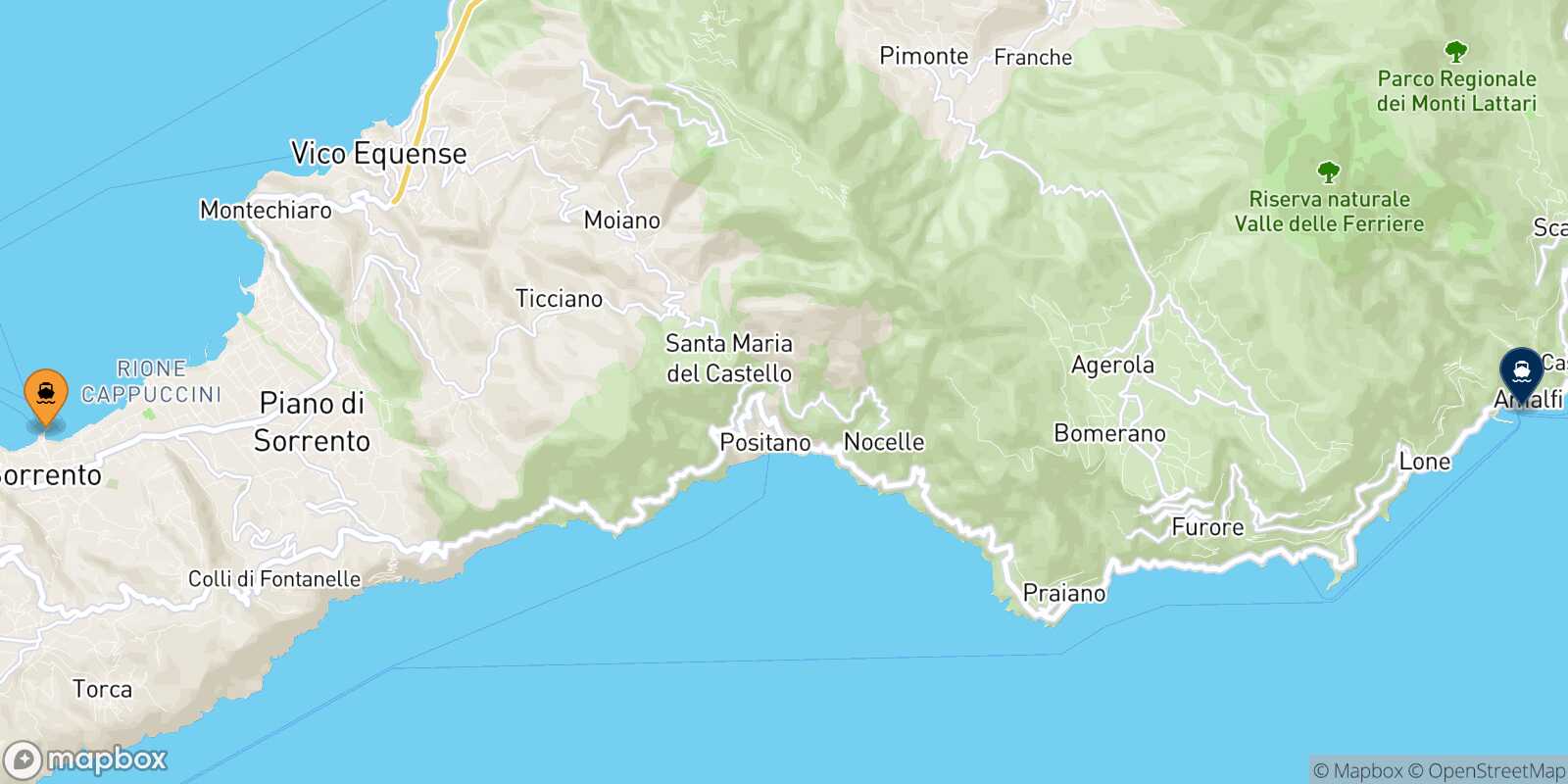 Mapa de la ruta Sorrento Amalfi