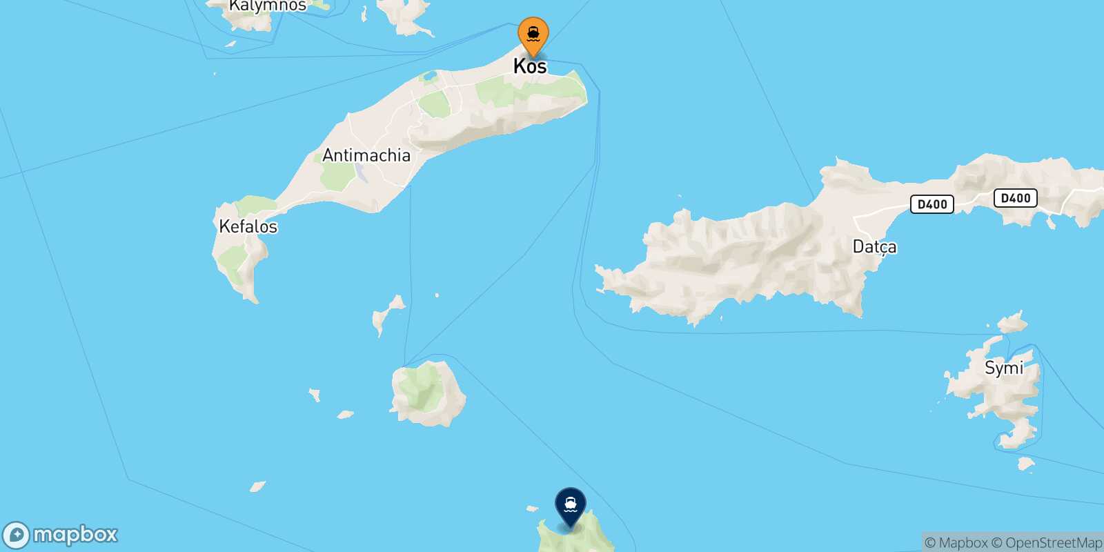 Mapa de la ruta Kos Tilos