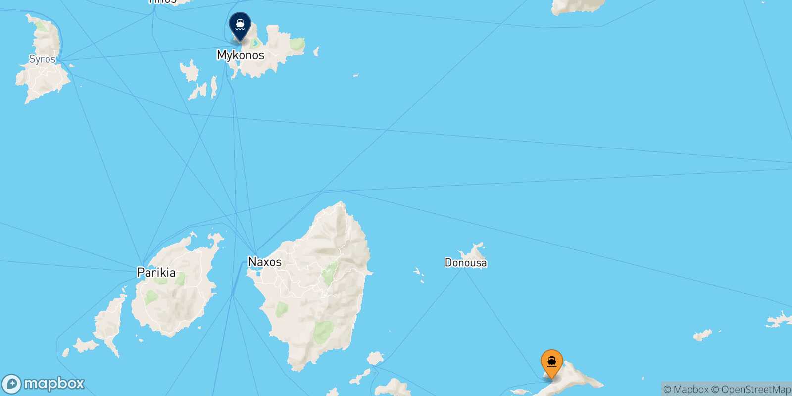 Mapa de la ruta Aegiali (Amorgos) Mykonos