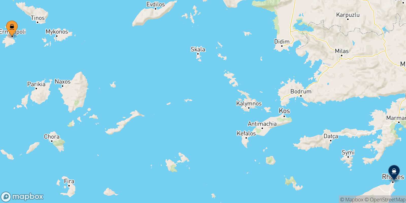 Mapa de la ruta Syros Rodas