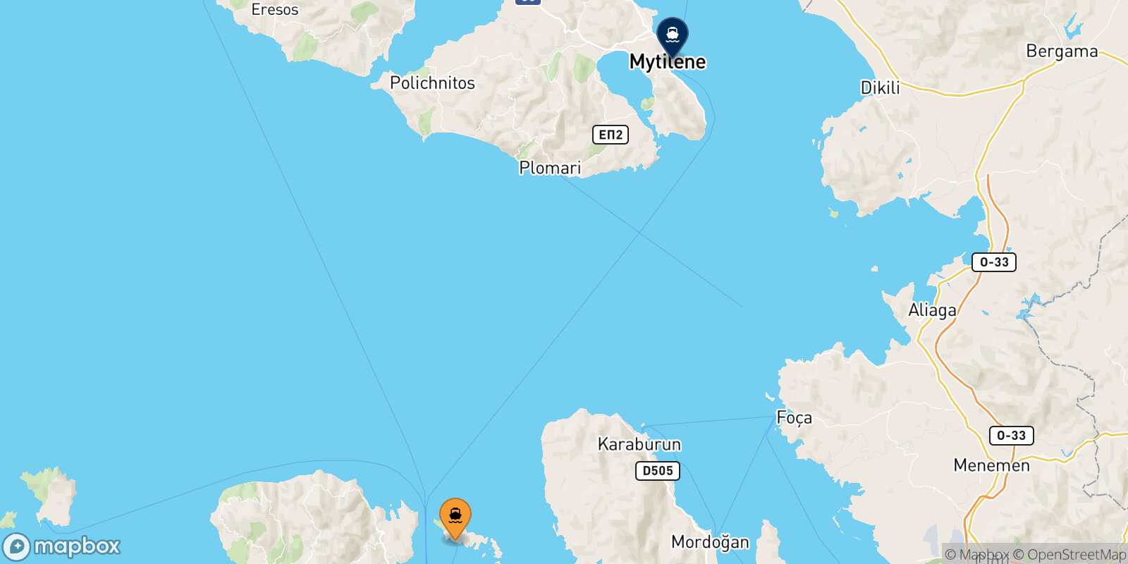 Mapa de la ruta Inousses Mytilene (Lesvos)