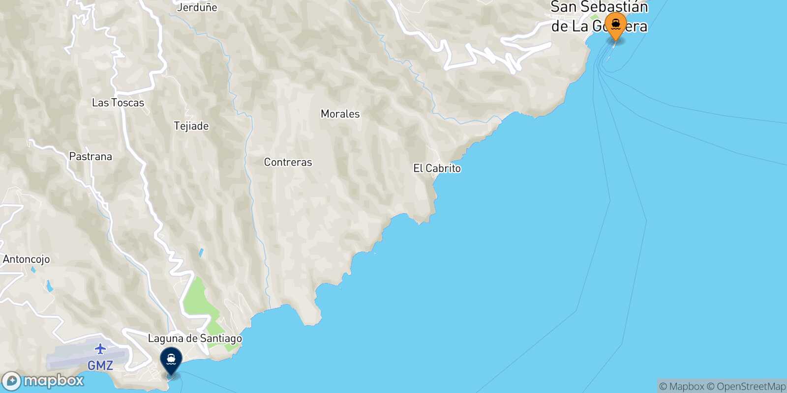 Mapa de la ruta San Sebastian De La Gomera Playa De Santiago (La Gomera)