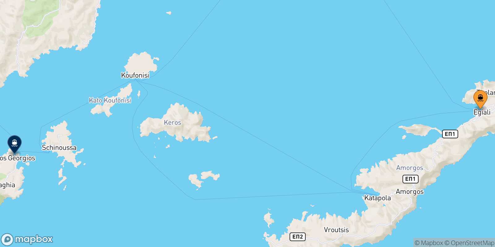 Mapa de la ruta Aegiali (Amorgos) Iraklia