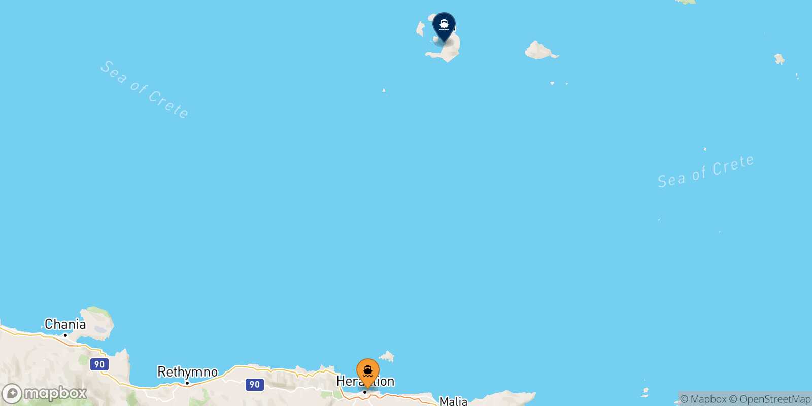 Mapa de la ruta Heraklion Santorini