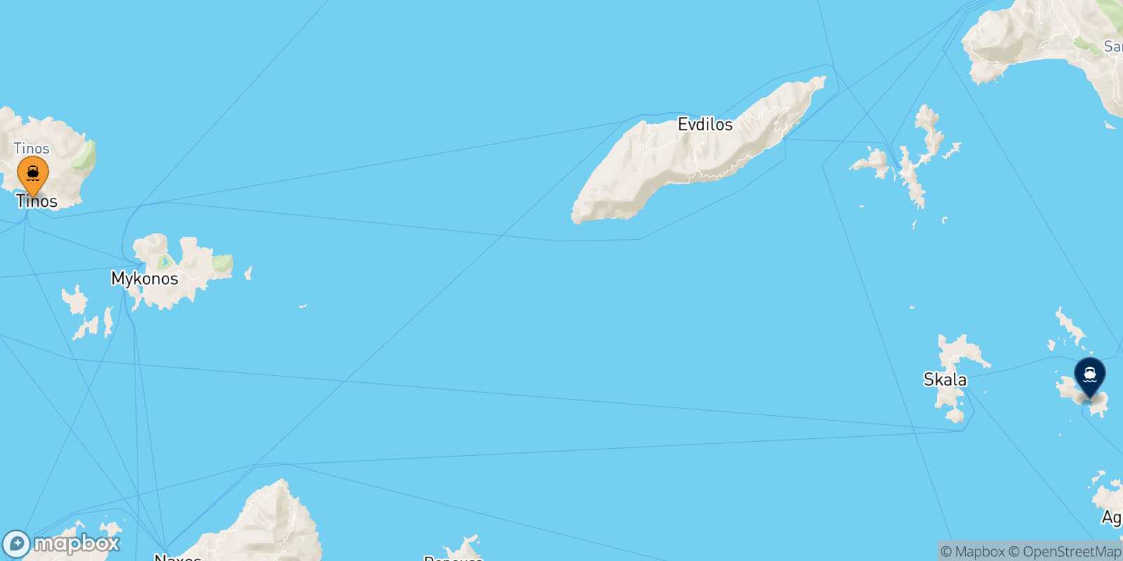 Mapa de la ruta Tinos Lipsi