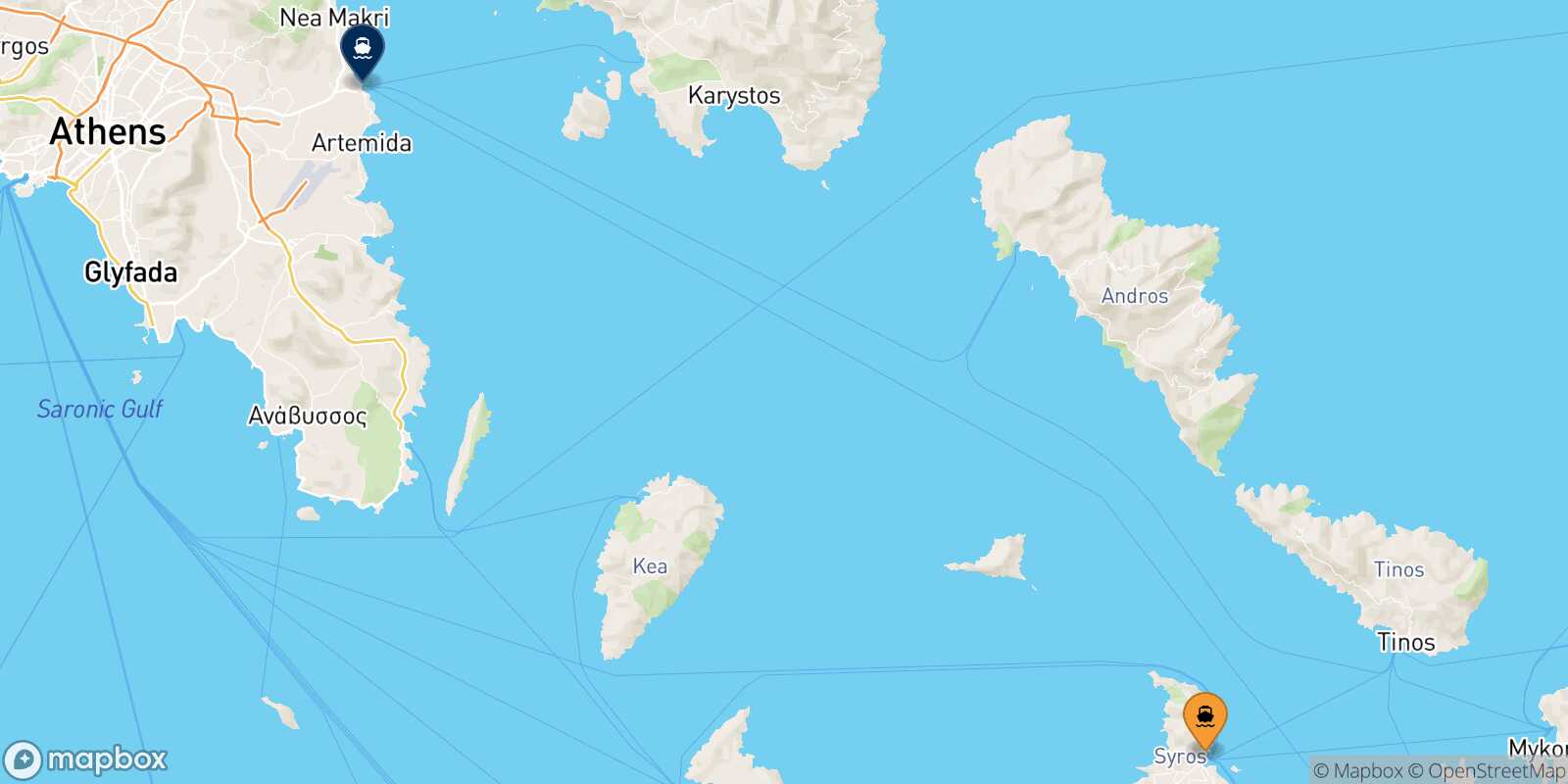 Mapa de la ruta Syros Rafina
