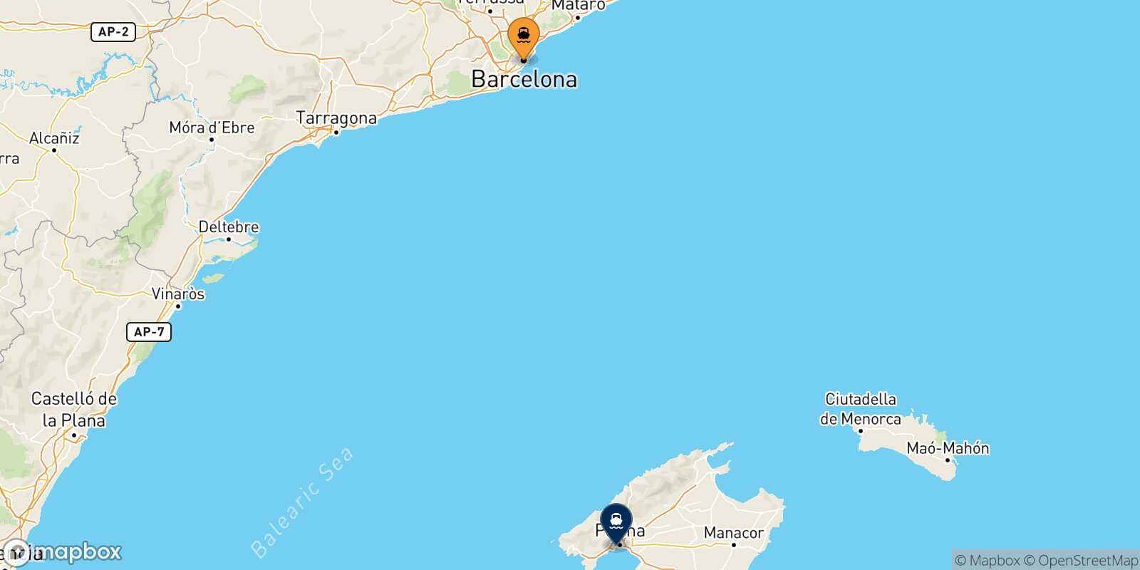 Mapa de la ruta Barcelona Palma De Mallorca