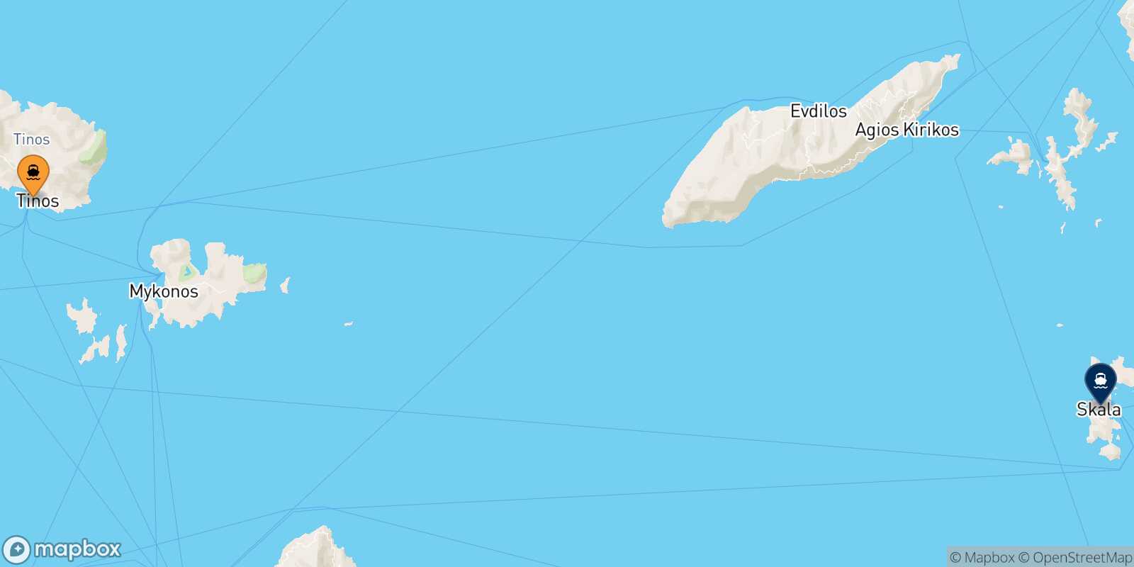 Mapa de la ruta Tinos Patmos