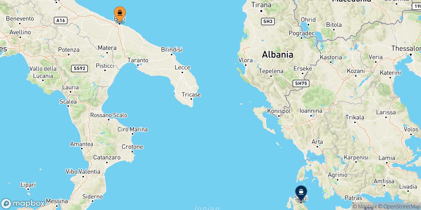 Mapa de la ruta Bari Sami (Cefalonia)