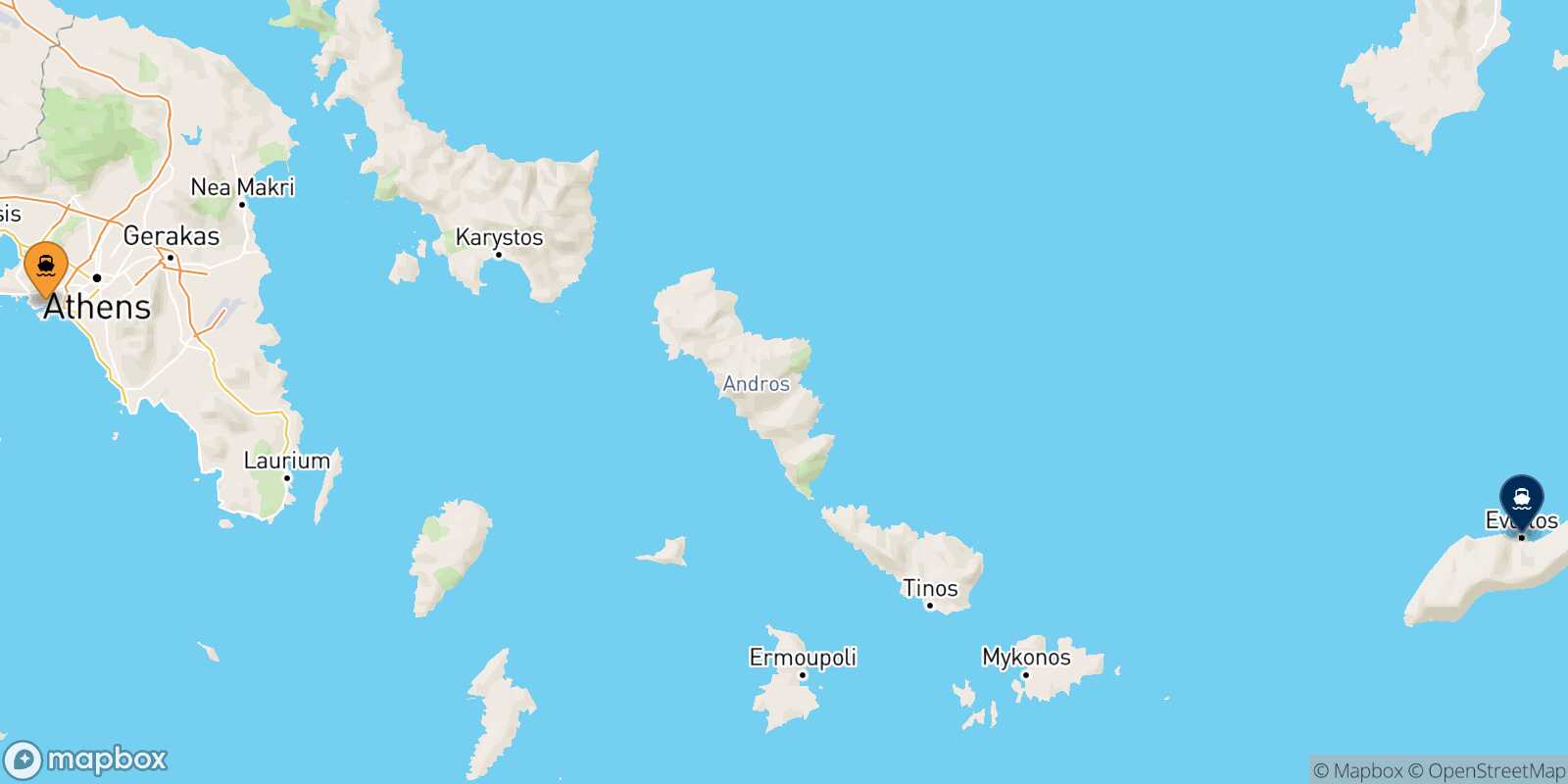 Mapa de la ruta El Pireo Agios Kirikos (Ikaria)