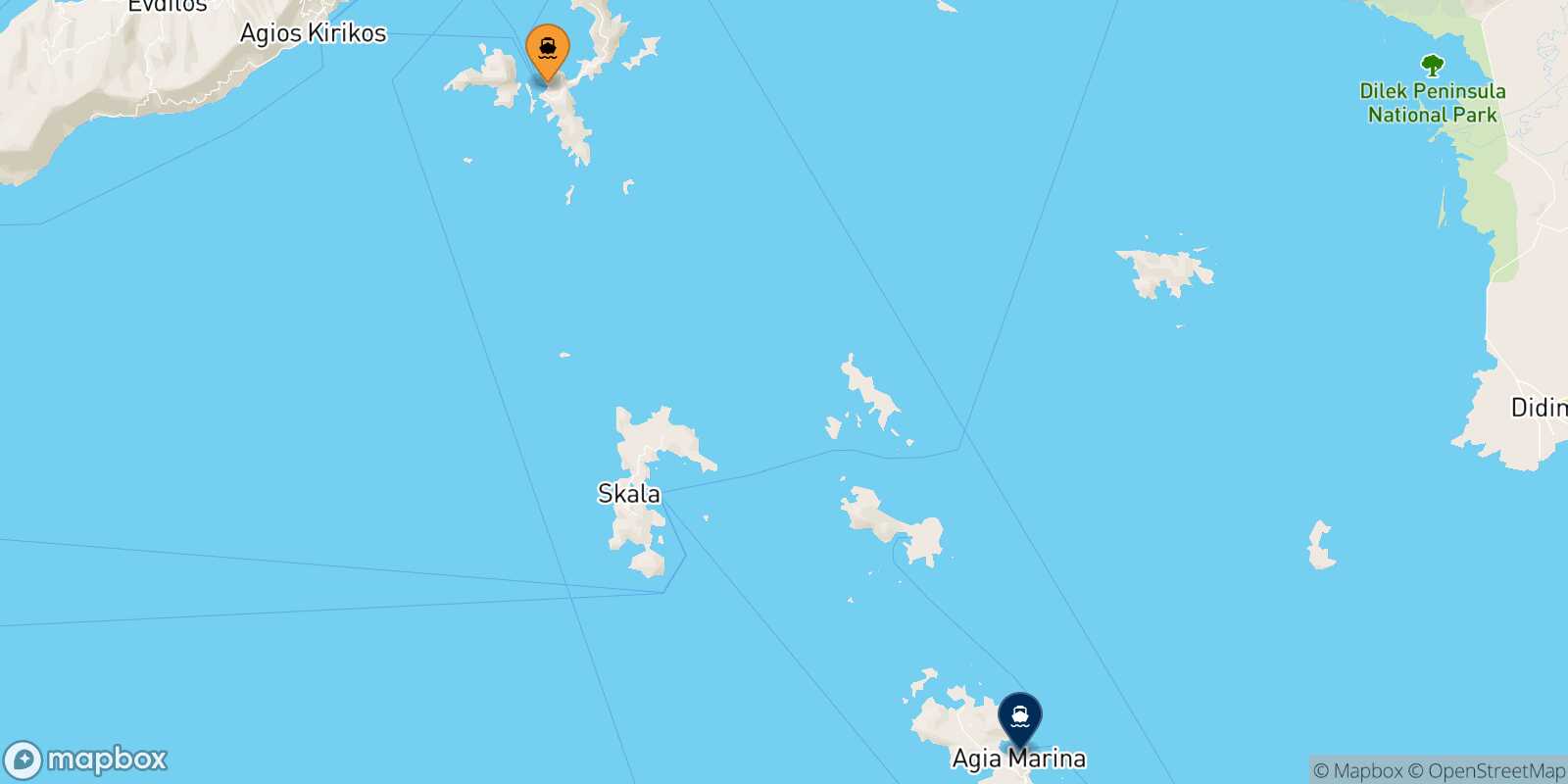 Mapa de la ruta Fourni Leros