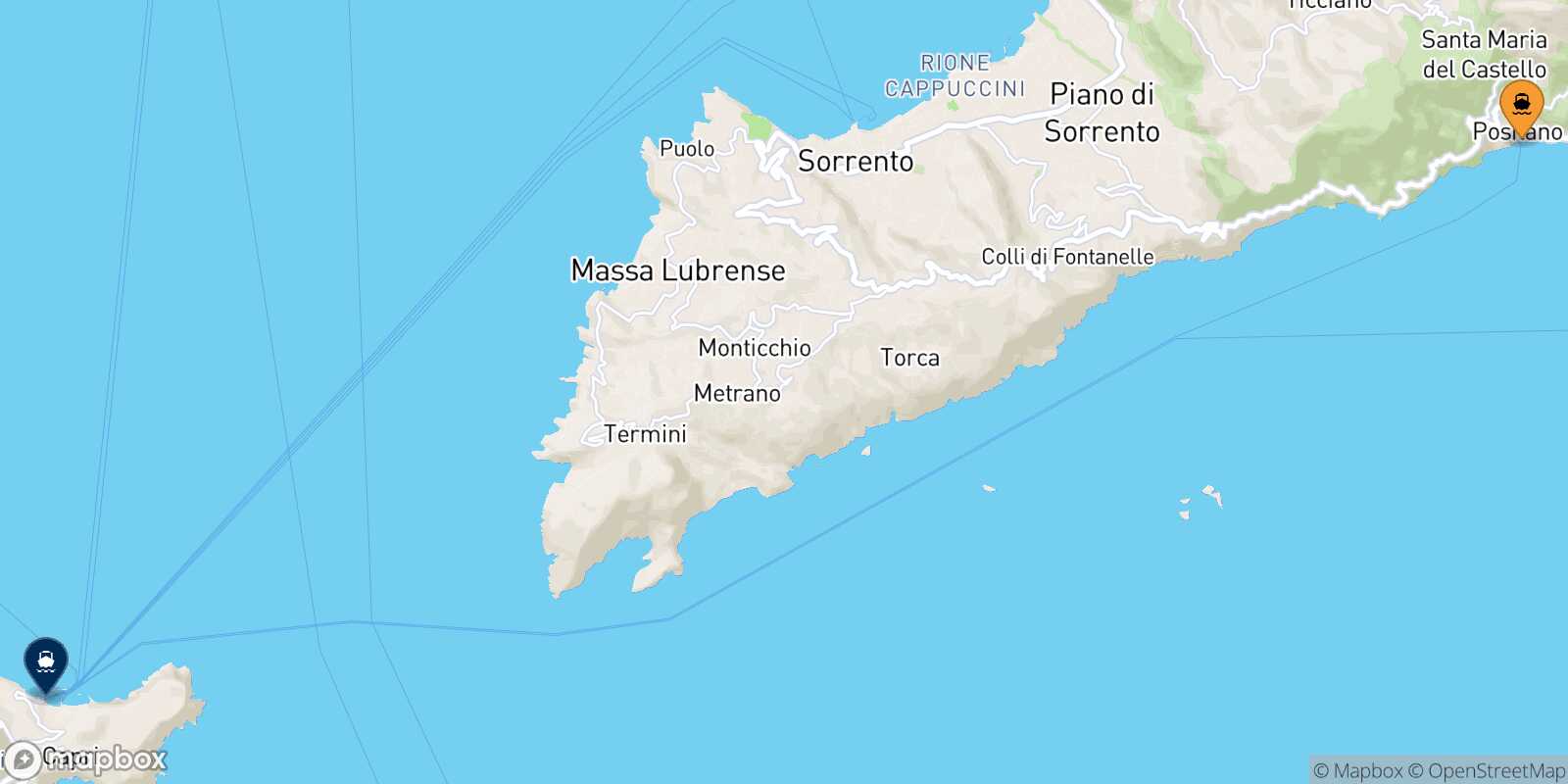 Mapa de la ruta Positano Capri