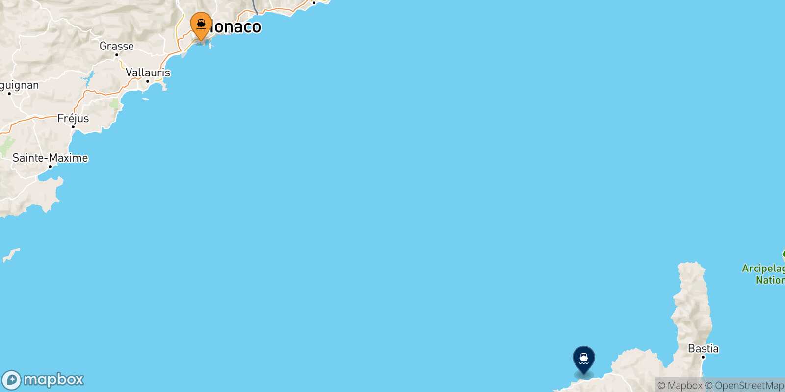 Mapa de la ruta Niza Ile Rousse