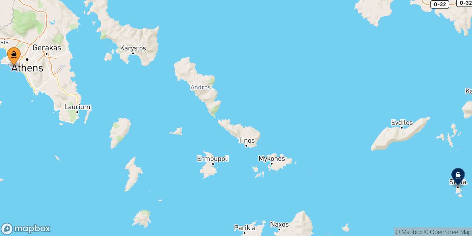 Mapa de la ruta El Pireo Patmos