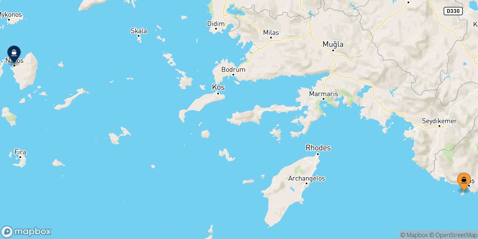 Mapa de la ruta Kastelorizo Naxos