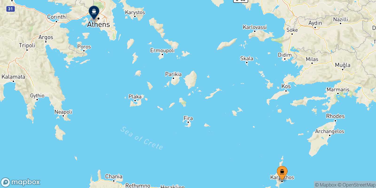 Mapa de la ruta Diafani (Karpathos) El Pireo