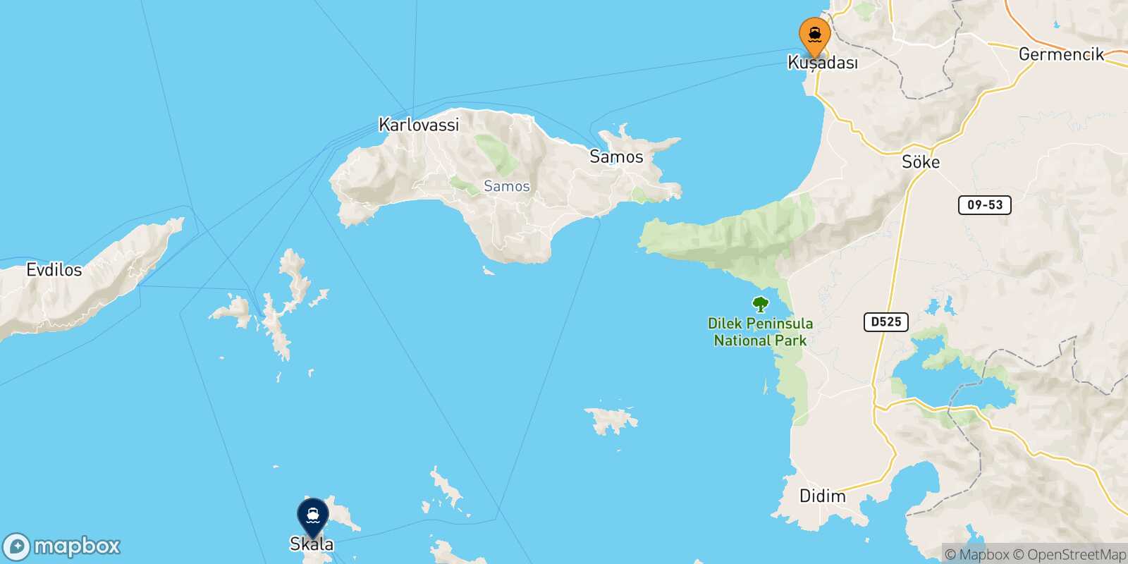 Mapa de la ruta Kusadasi Patmos