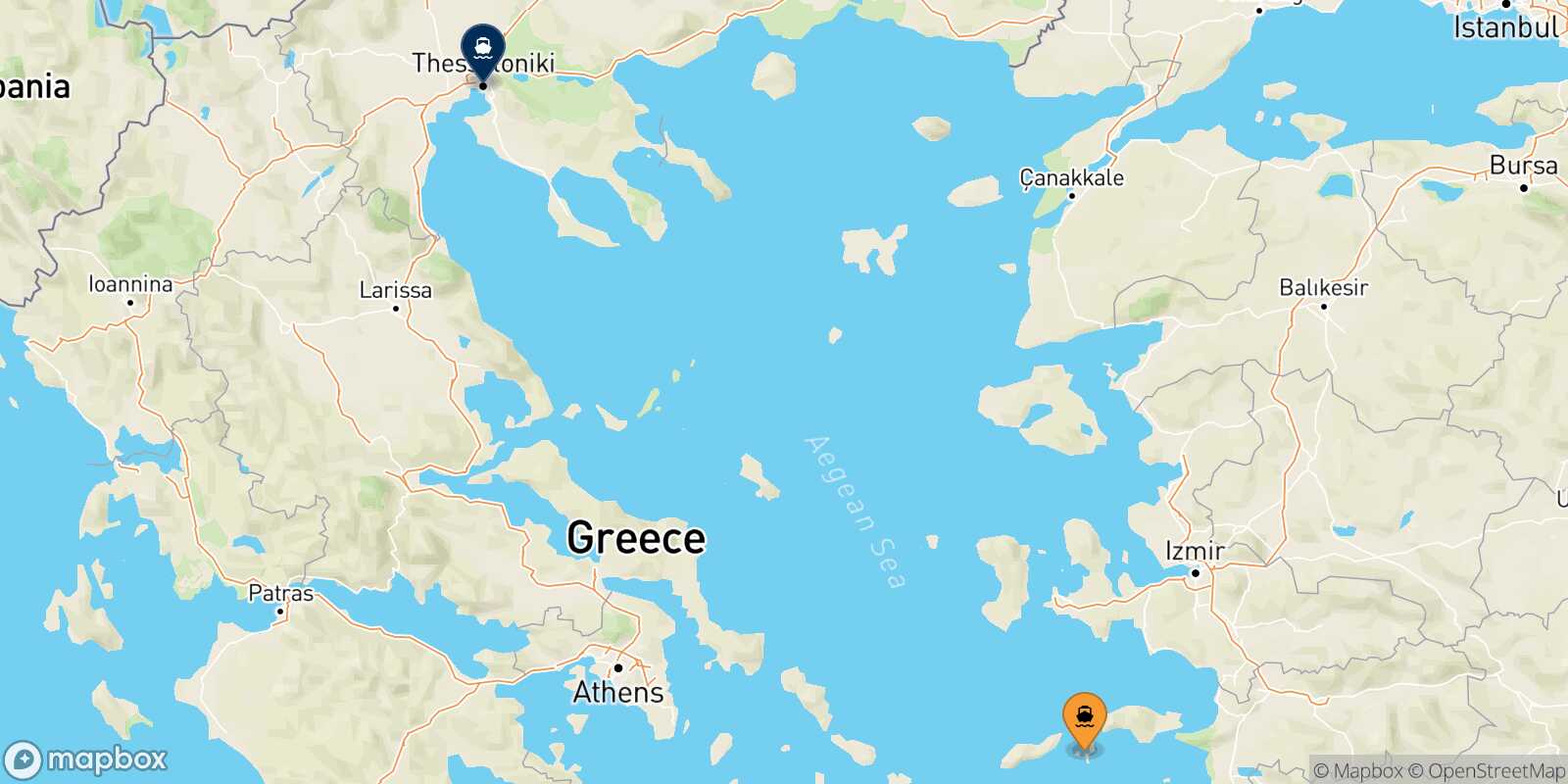 Mapa de la ruta Fourni Salónica