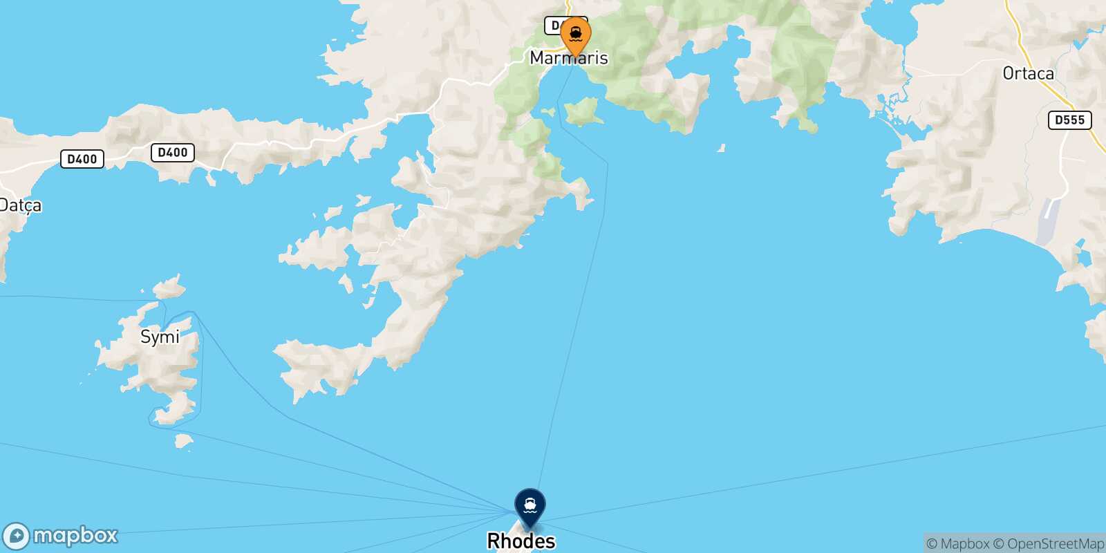 Mapa de la ruta Marmaris Rodas