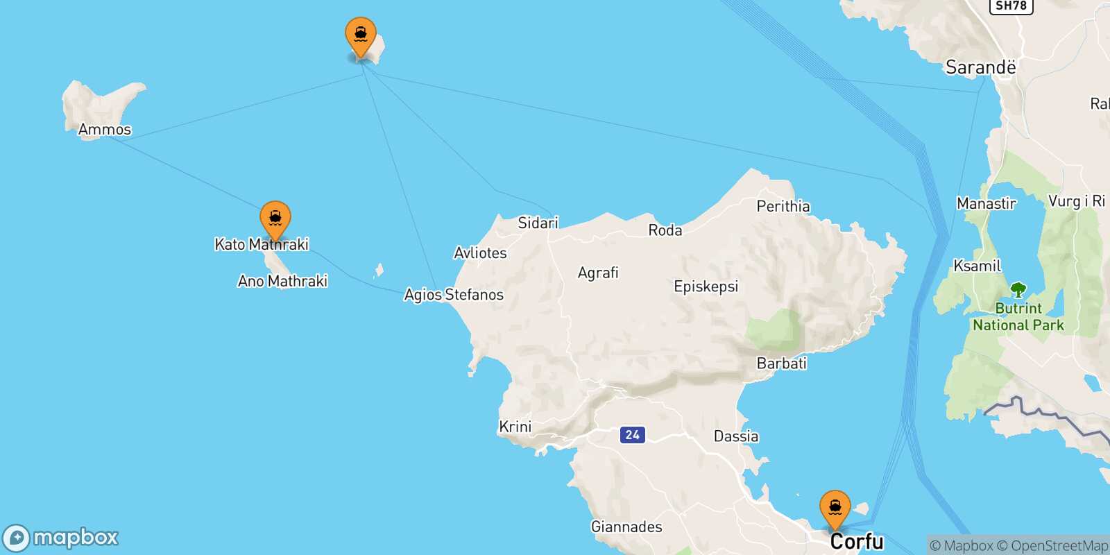 Mapa de los puertos conectados con  Ozoni