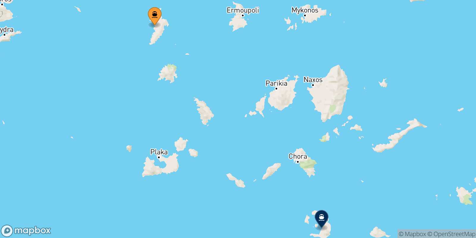 Mapa de la ruta Kythnos Santorini