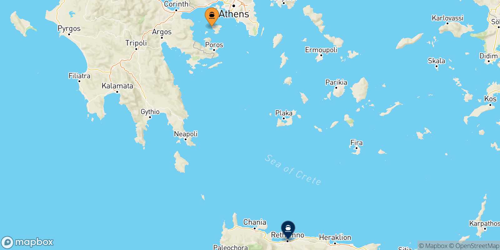 Mapa de la ruta Aegina Myli (Agistri)