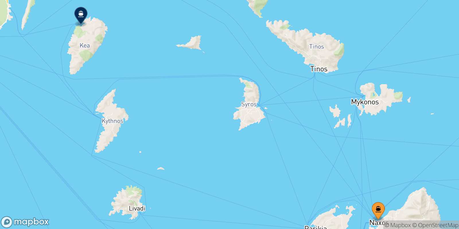 Mapa de la ruta Naxos Kea