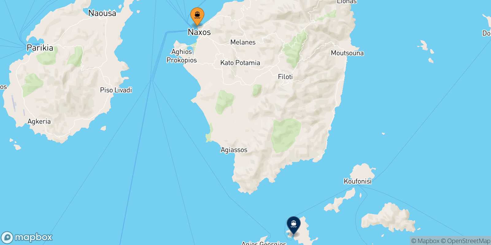 Mapa de la ruta Naxos Schinoussa