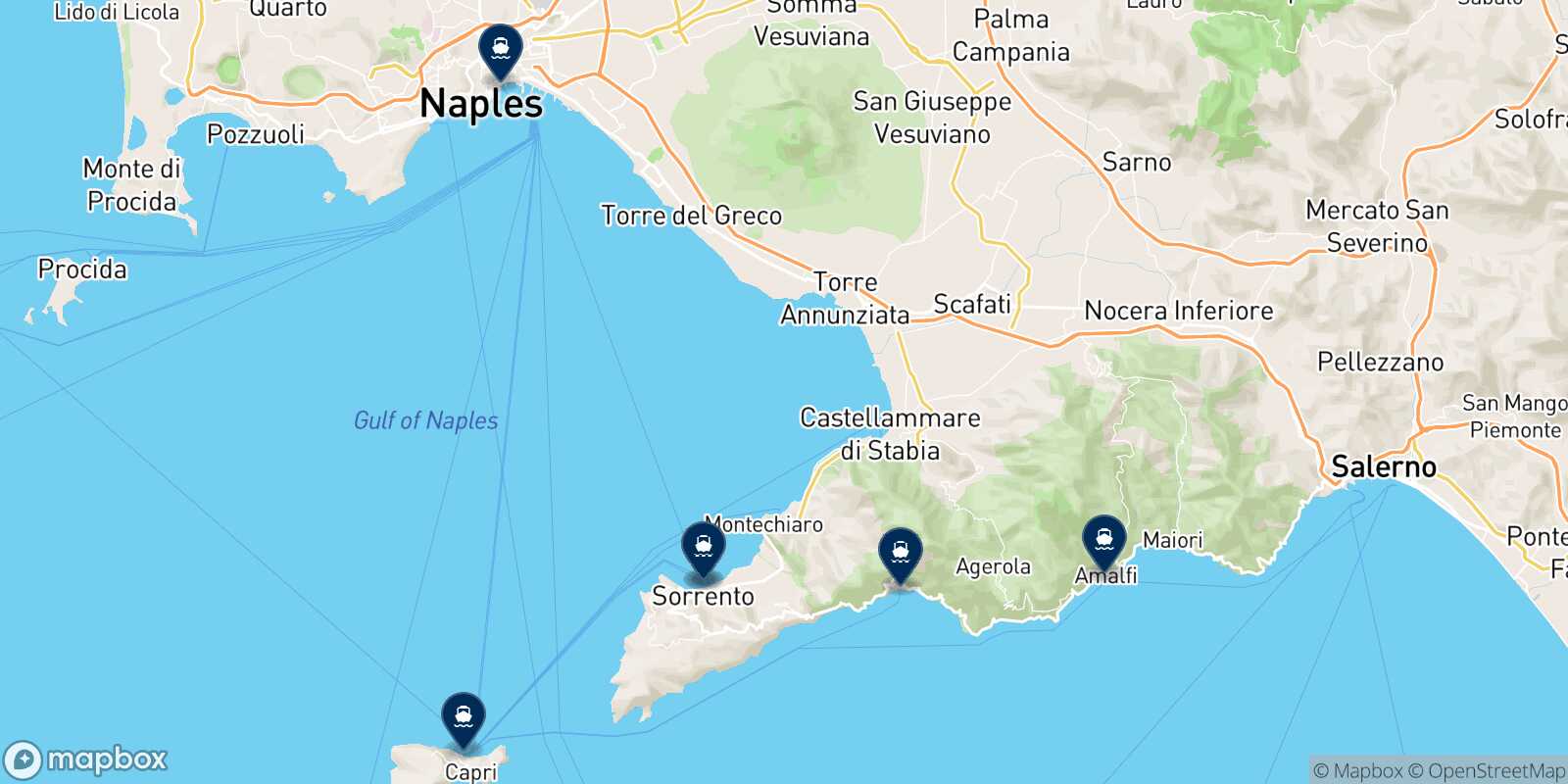 Mapa de los destinos alcanzables de Castellammare