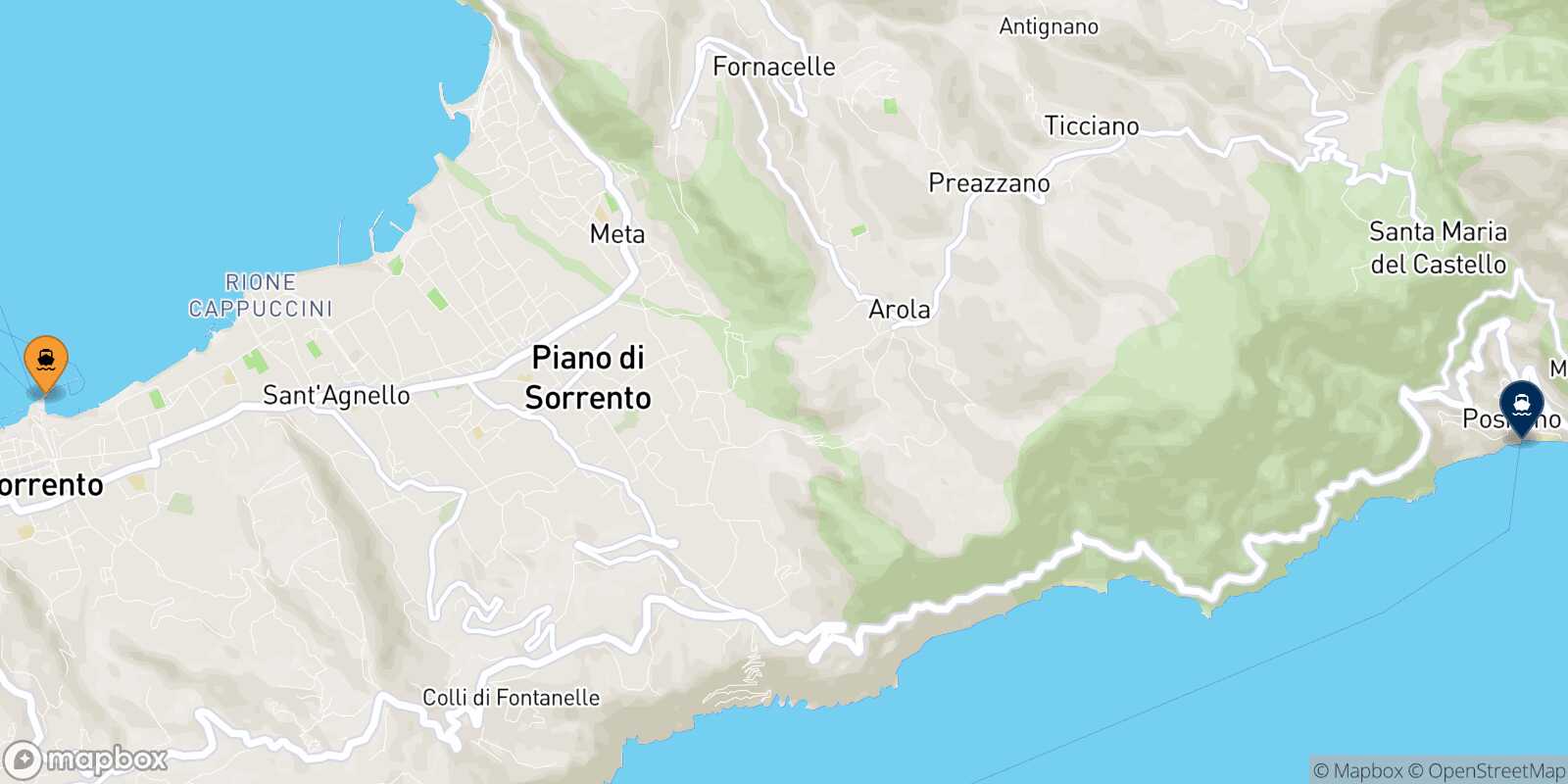 Mapa de la ruta Sorrento Positano
