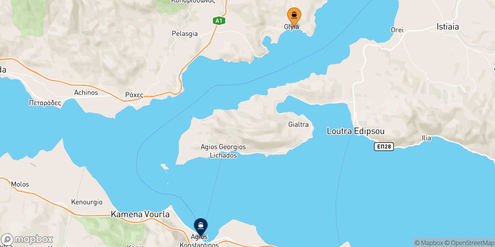 Mapa de la ruta Glyfa Agios Konstantinos