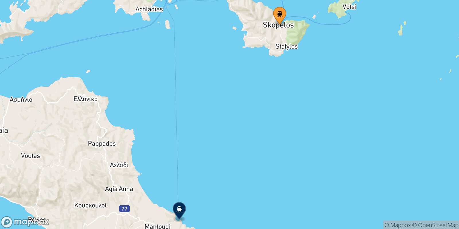 Mapa de la ruta Skopelos Mantoudi (Evia)