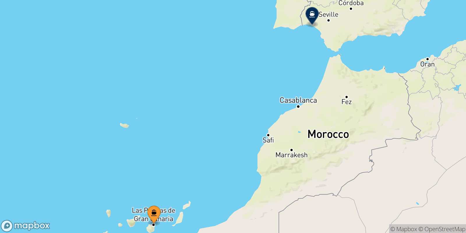 Mapa de la ruta Las Palmas De Gran Canaria Huelva