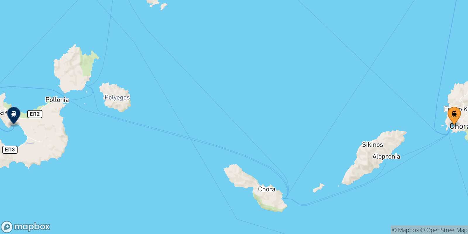 Mapa de la ruta Ios Milos