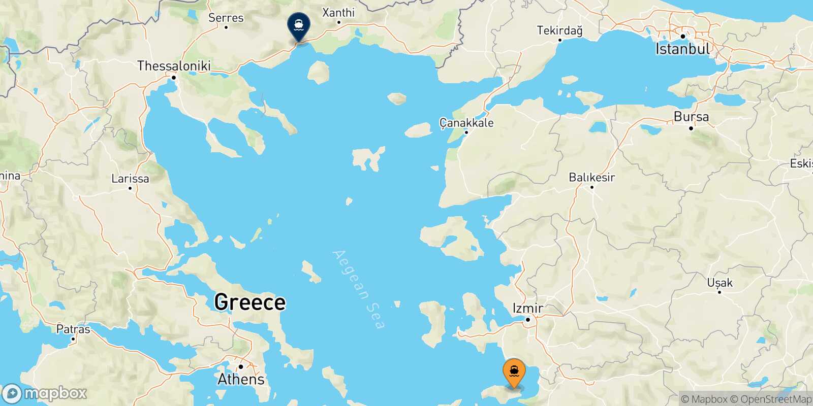 Mapa de la ruta Vathi (Samos) Kavala