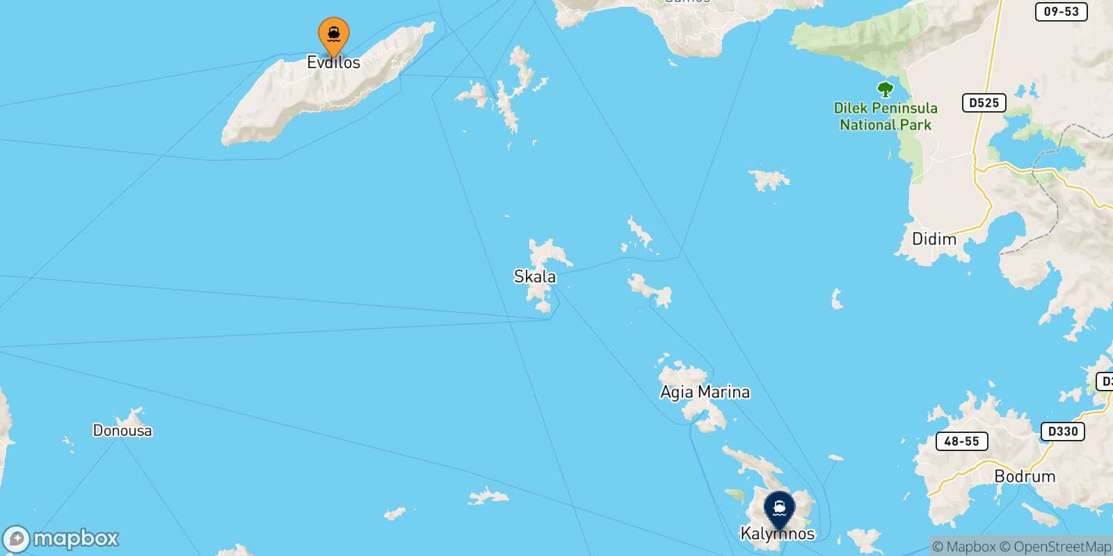 Mapa de la ruta Evdilos (Ikaria) Kalymnos