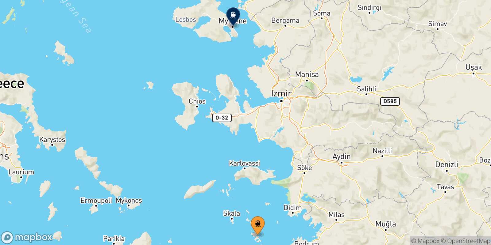 Mapa de la ruta Leros Mytilene (Lesvos)