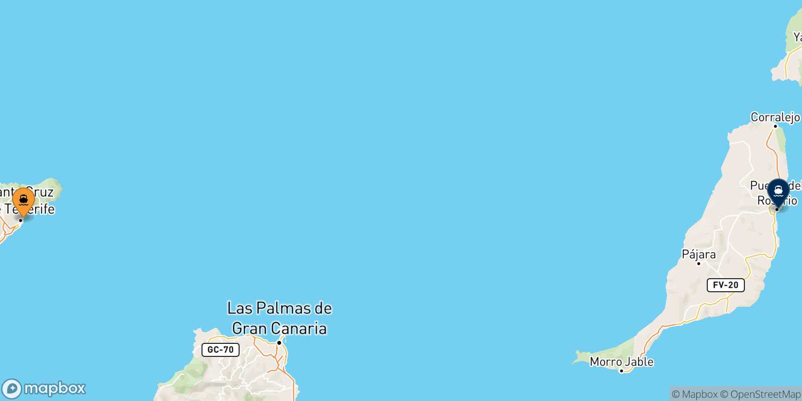 Mapa de la ruta Santa Cruz De Tenerife Puerto Del Rosario (Fuerteventura)