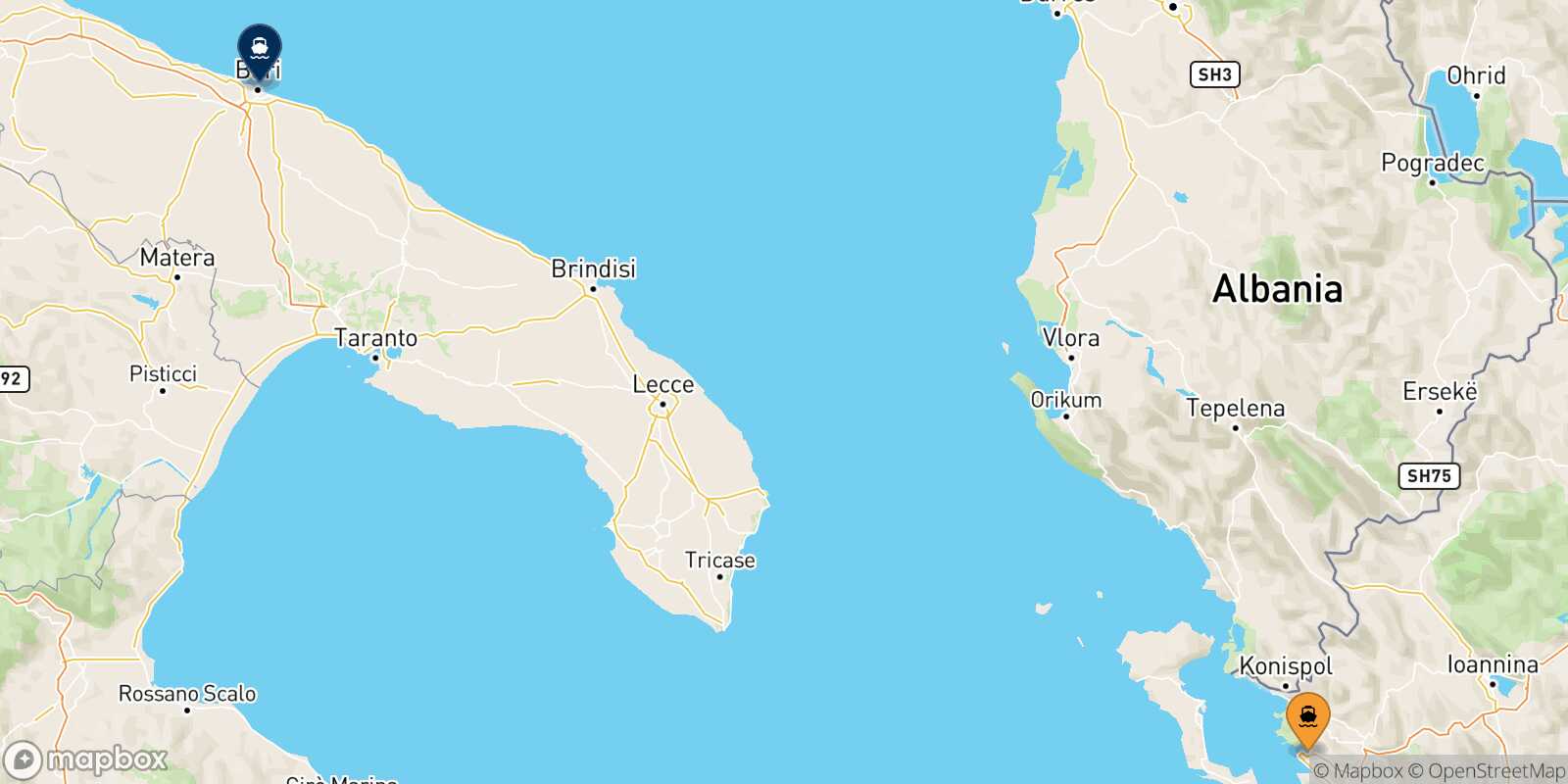 Mapa de la ruta Igoumenitsa Bari