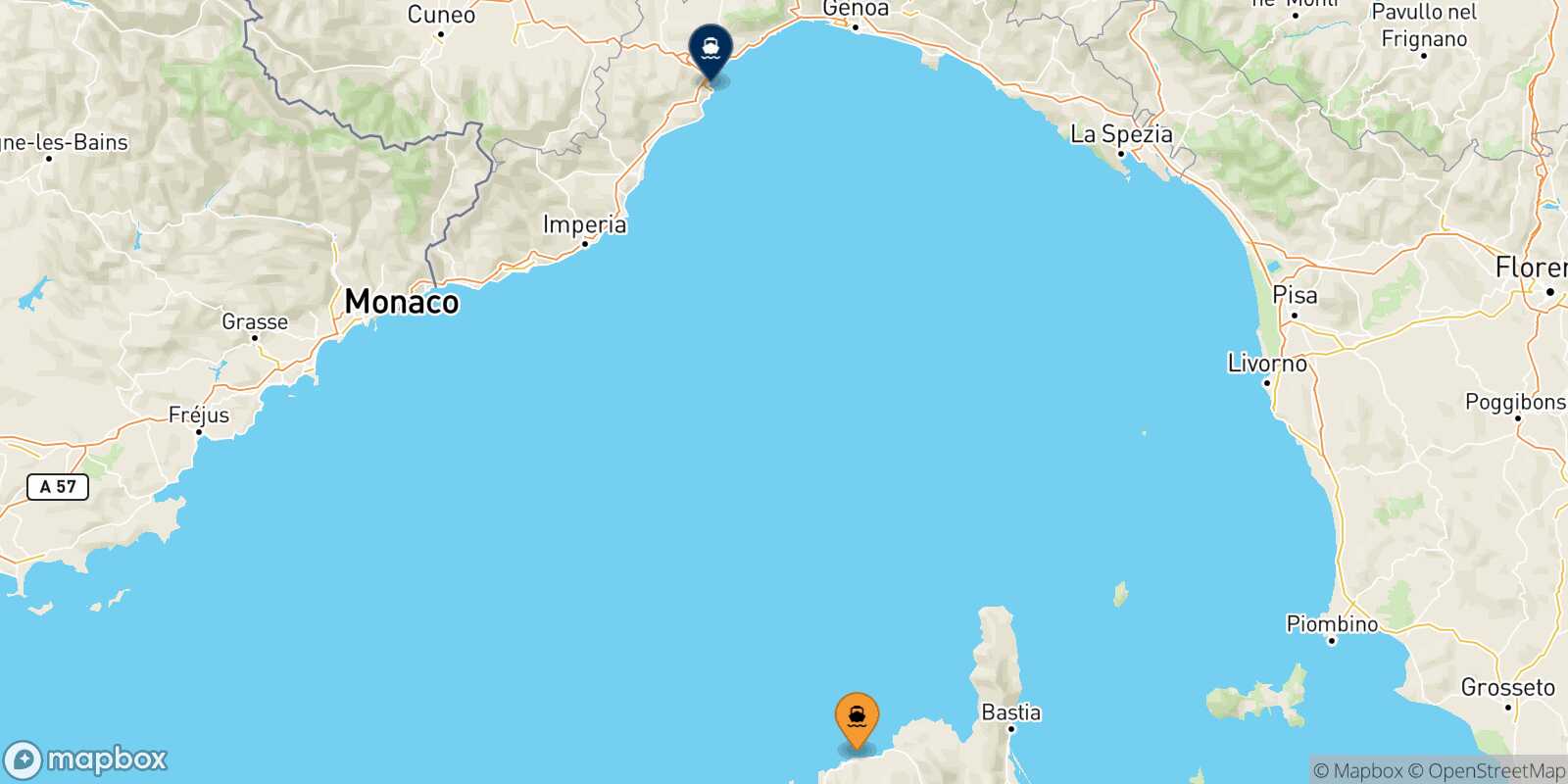 Mapa de la ruta Ile Rousse Savona