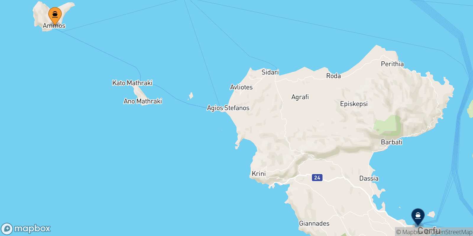 Mapa de la ruta Ozoni Corfu