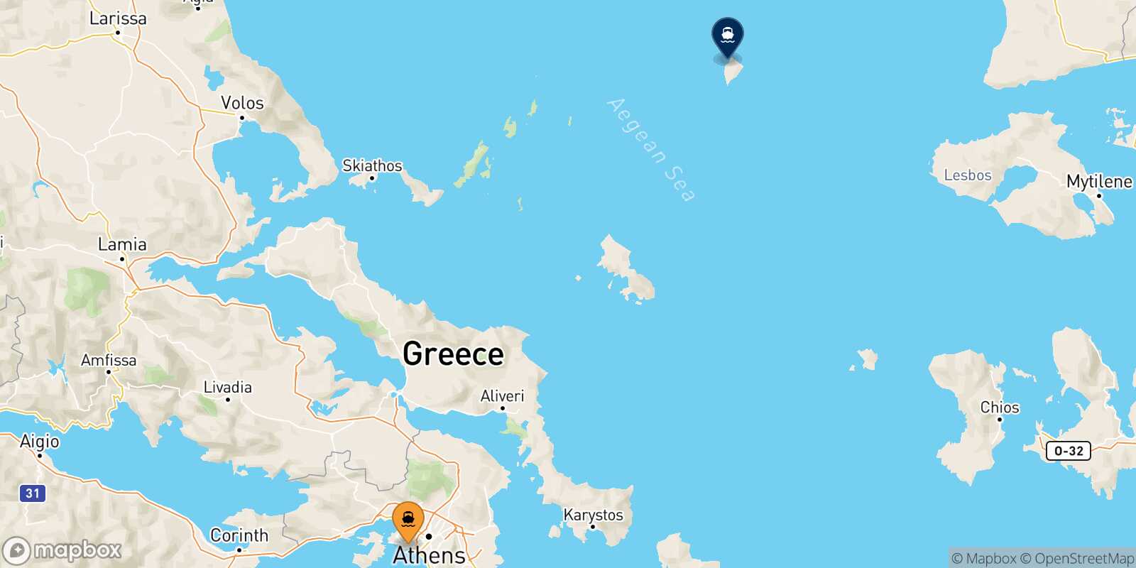 Mapa de la ruta El Pireo Agios Efstratios